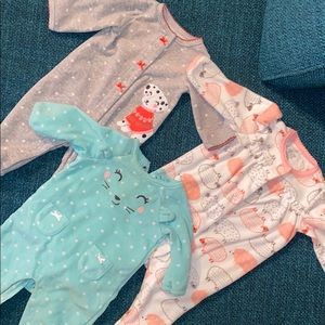 Bundle of three fleece footie pajamas